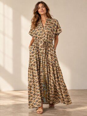 KANTHA BAE Multicolor Beautiful Handmade Cotton MIdi Boho Chic Dress One SIZE